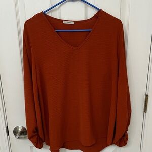 Jodifl Rust Orange V-Neck Long Sleeve Top